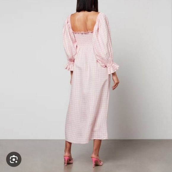 Sleeper Linenblend Atlanta Pink Gingham midi dress smocked midi dress, xsmall - Picture 5 of 12